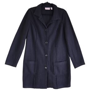 Chicos Boiled Wool Jacket Womens Size Small Black Button Front Collared Warm